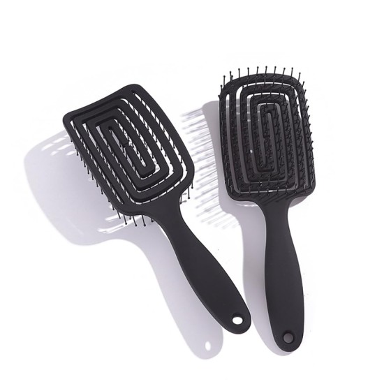 Detangler Hair Brush, Dry and Wet Vented Detangling Hair Brush for Women and Men, Ultra-Soft Nylon Bristles, Confort Paddle Curved Styling Hairbrush Daily Use Hair Comb for All Hair Types (Black)