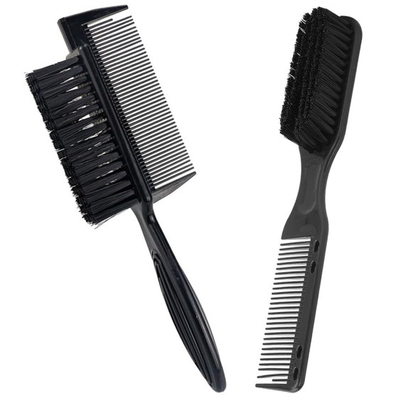 Hairdressing Fading Brush,Multifunctional Haircutting Cleaning Brush,Portable Double Head Haircutting Comb,2 in 1 Retro Neck Duster Comb,2 Piece Black