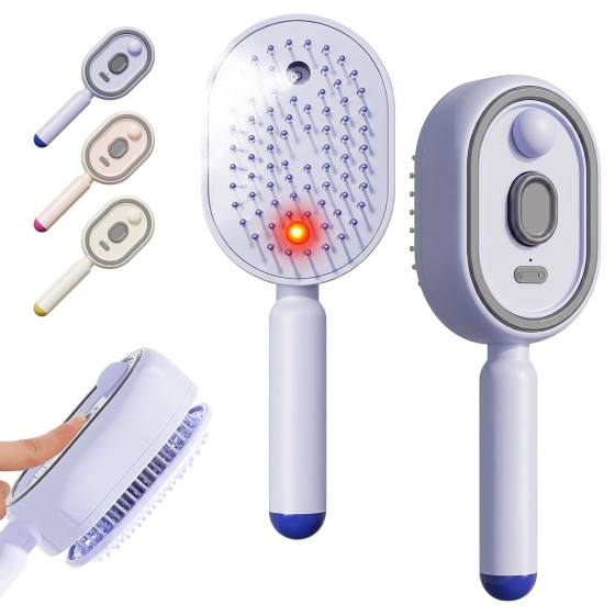 Electric Spray Hair Comb – 3-in-1 Steaming & Detangling Brush, Type-C Rechargeable, 10ml Refillable Tank for Water/Oil, Anti-Frizz, Hydrating for Dry/Curly Hair, Self-Cleaning (Lavender)