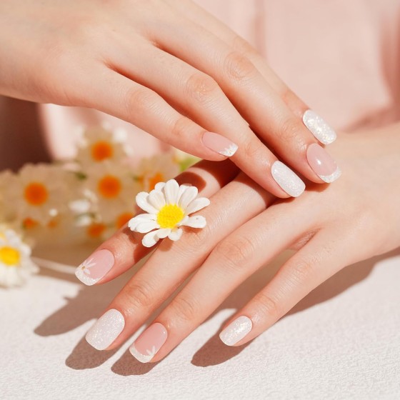 Semi Cured Gel Nail Strips Flowers French Aurora Gel Nail Wraps 28 Stickers | Floral Swirl